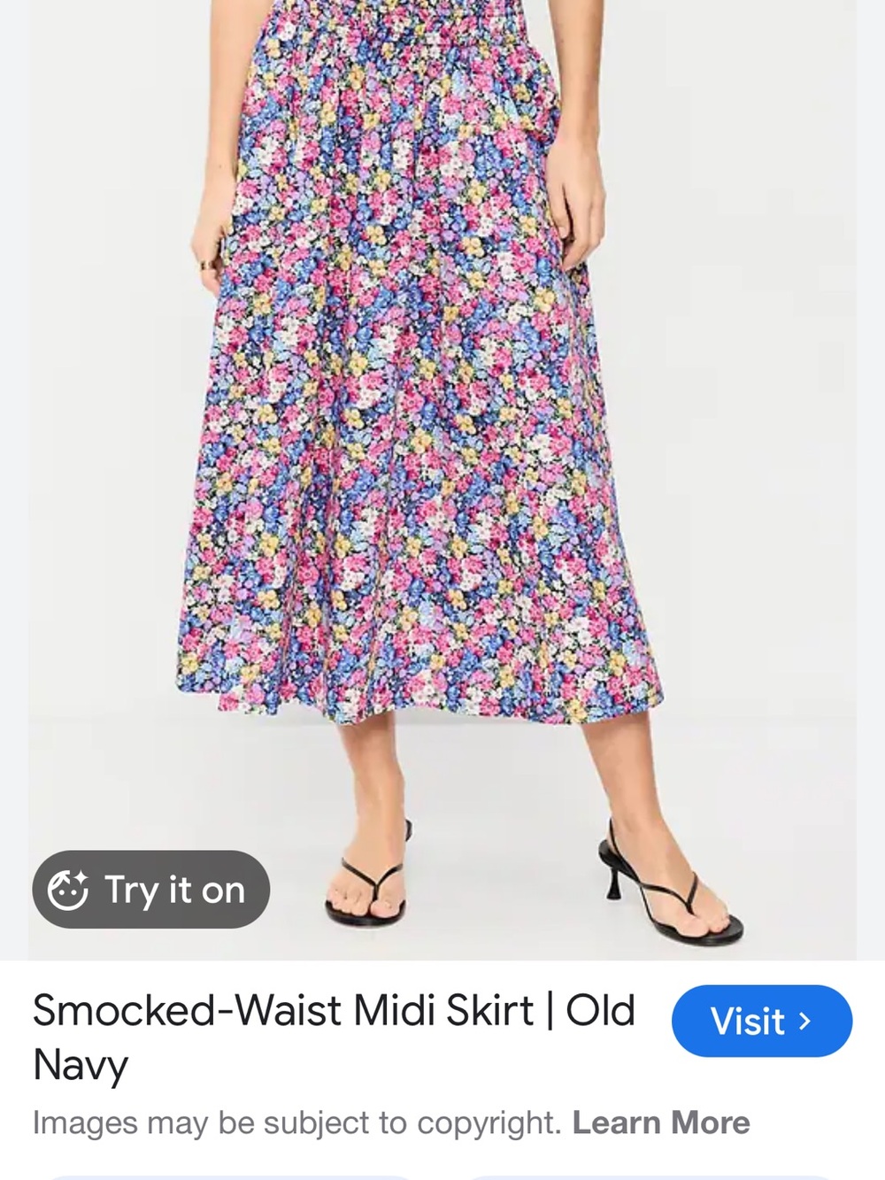 Old Navy Pink Multicolor Floral Smocked-Waist Midi Skirt